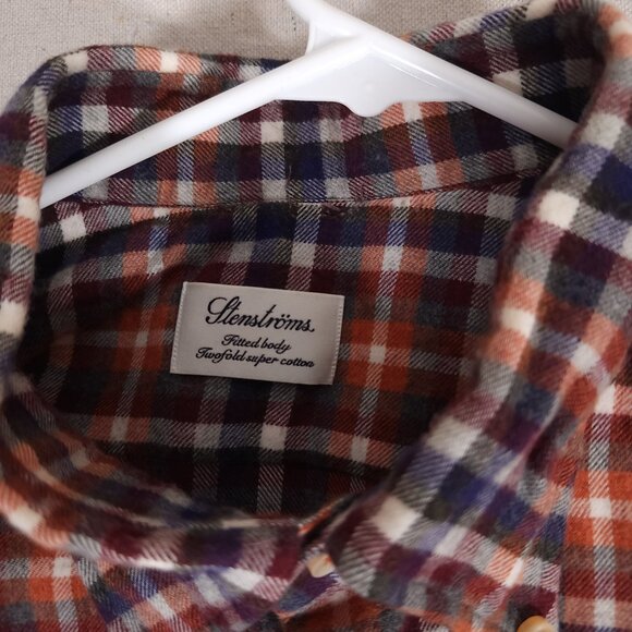 Stenstroms Flannel Button Shirt Mens XL Long Sleeve Plaid Fitted Body Soft - Picture 7 of 12